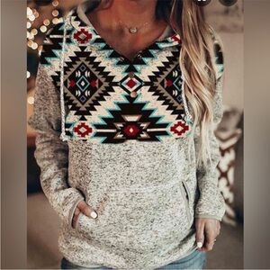 Aztec Patterned Gray Hoodie